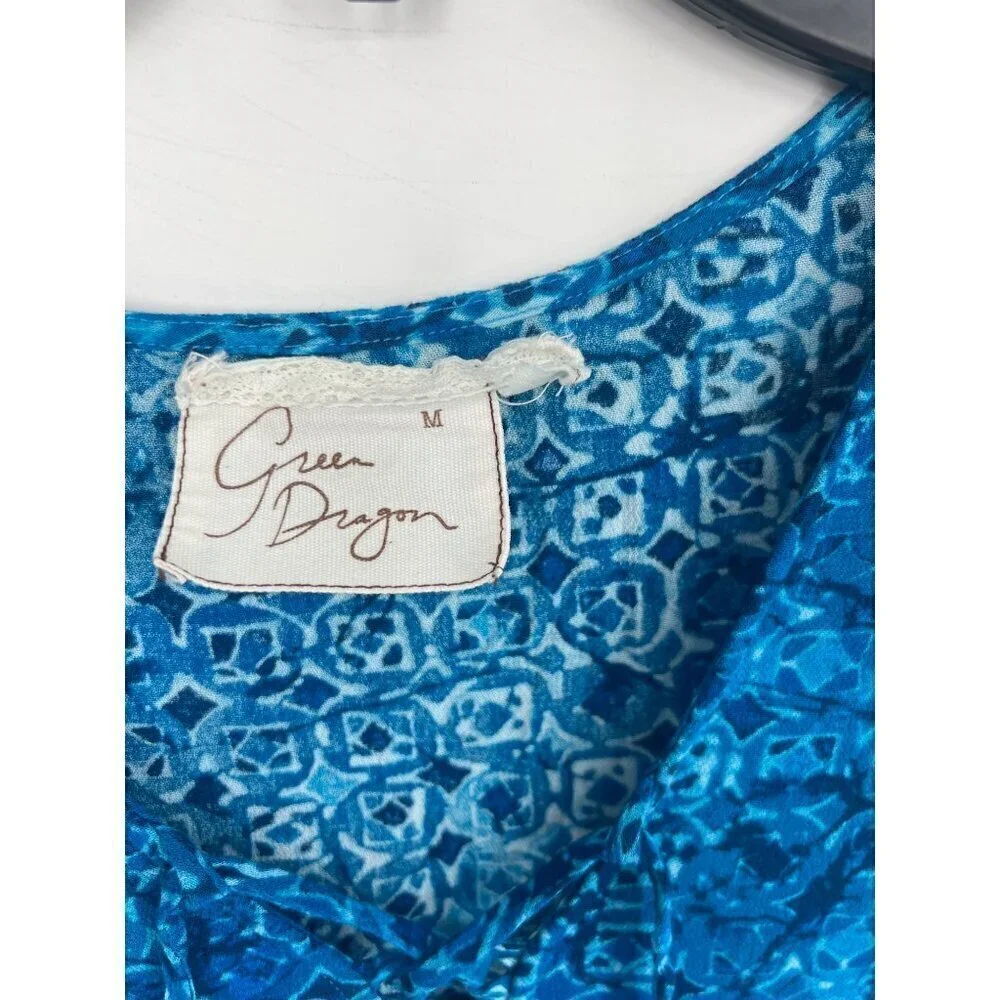Green Dragon Womens Swimsuit Cover Dress Blue Size Medium Rayon Lace Up
